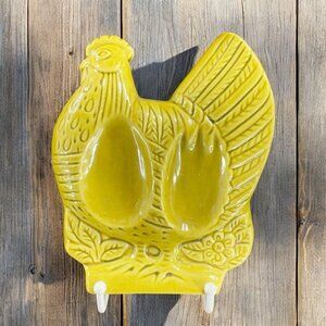 USA Pottery Chicken Spoon Rest Egg Holder Pale Green Glaze Ceramic Hen Vintage